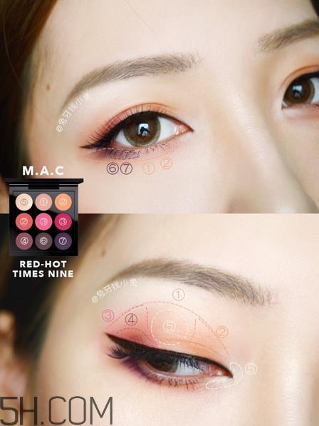 mac red hot9色眼影盘色号_试色图