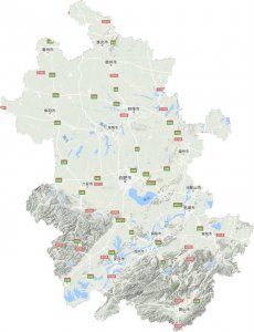 ​安徽全省及各市地形图高清版大图，平原面积蛮大，不平之地多名山